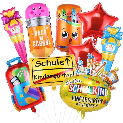 Kesote Einschulung Deko 9 PCS Luftballons Einschulung Mädchen Schulkind Schultüte Junge Folien Ballons Schulanfang Deko Luftballon Helium Schuleinführung Schulstart Kinder von Kesote