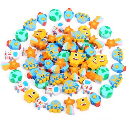Kesote Radiergummi Kinder 80 PCS Radiergummi Weltraum Mitgebsel Kindergeburtstag Geschenk Einschulung Schultüte zu Füllung, Motive Zufällig von Kesote