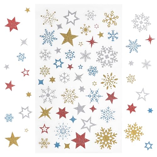 Kesote Sticker Stern Aufkleber Glitzer Schneeflocken 240x Etiketten Gold Selbstklebend zum Basteln Silber Weihnachten Deko Rot Blau von Kesote