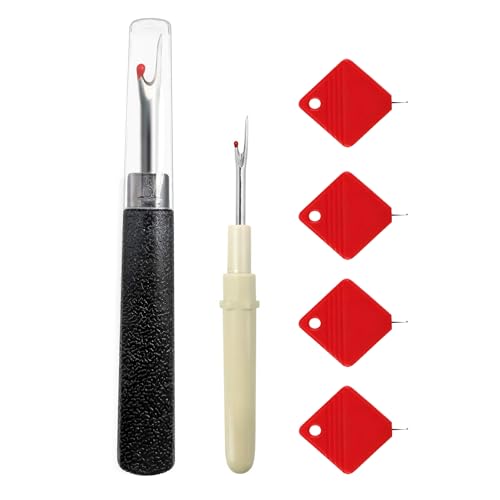 Nähzubehör-Set – 2 Nahttrenner (8,9 cm und 12,7 cm) mit ergonomischen Griffen und 4 automatischem Nadeleinfädler, professionelles Nähwerkzeug für Quilten, Sticken und Bastelarbeiten, Rot von Kesttenn