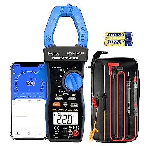 Clamp Mulitmeter 1000A Stromzange, Kethvoz Bluetooth Zangenamperemeter mit Datenprotokollierung Messen AC DC Strom Spannung Ohm, 6000 Count Strommessgerät Voltmeter Durchgangsprüfer Clamp Mulitmeter 1000A Stromzange, Kethvoz Bluetooth Zangenamperemeter mit Datenprotokollierung Messen AC DC Strom Spannung Ohm, 6000 Count Strommessgerät Voltmeter Durchgangsprüfer von Kethvoz