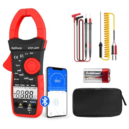 Strommesszange Bluetooth Stromzange, Kethvoz 4000 Counts Zangenmultimeter Strommessgerät AC/DC w/mit Automatischem Messbereich für Widerstand Kapazität Durchgang Temperatur Diode Messen von Kethvoz