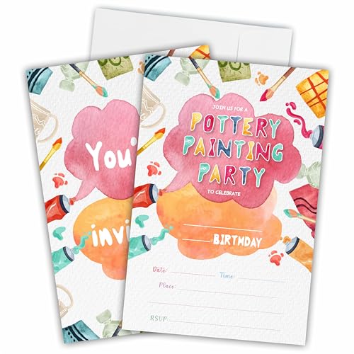 Töpferei Malerei Geburtstagseinladungen Party Einladungen für Kinder Jungen Mädchen Geburtstag Feier Party Dekorationen (20 Karten & Umschläge) - A01 von Ketsord