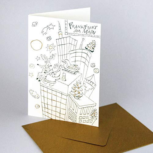10 Frankfurter Weihnachtskarten: Hochhäuser, Klappkarten auf Recycard 250 g/qm (Recyclingkarton), inkl. goldenen Kuverts von Kettcards