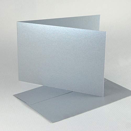 10 edle silberne Blanko-Klappkarten, Querformat 11,5 x 16,5 cm (Fotokarton 270 g/qm), inkl. 10 silbernen Umschlägen von Kettcards