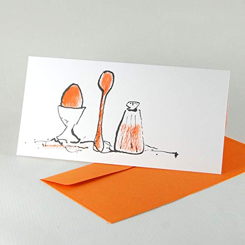 Einladungskarte zum Osterfrühstück, Klappkarte inkl. orangem haftklebendem Umschlag, Zeichnung: Fanny C. Melle von Kettcards