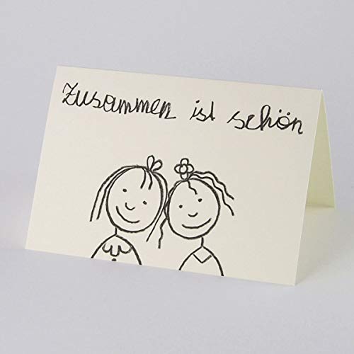 witzige Glückwunschkarte für die Hochzeit von Frauen: Zusammen ist schön - altweiße Klappkarte inkl. muskatfarbenem Recycling-Umschlag von Kettcards