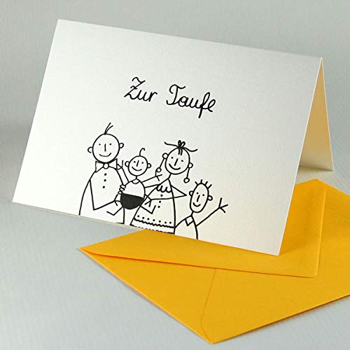 witzige Glückwunschkarte zur Taufe des zweiten Kindes, Klappkarte mit gelbem Kuvert B6, Zeichner: Franz Basdera von Kettcards