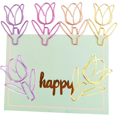 Niedliche Büroklammern, bunte Metall-Blumenform, Mädchen und Frauen, beide mögen Bürobedarf, ideal für Schule, Party, Hochzeitsdekoration, DIY-Lesezeichen – 20 Stück mit Box (Tulpenblume) von KetterlePPE