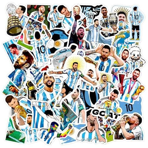 50 Stück Messi Aufkleber, Fussball Star Stickers für Wasserflasche, Laptop, Scrapbook, Skateboard, Wasserdichte Vinyl Sticker für Jugendliche Erwachsene von Keulablen