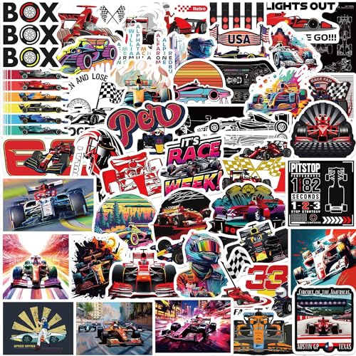 F1 Racing Stickers, 50 Stück Rennwagen Aufkleber, Vinyl Wasserfest Decals für Auto Motorrad Fahrrad Skateboard Laptop, Erwachsene Kinder von Keulablen