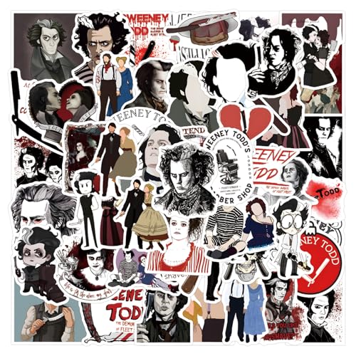 Sweeney Todd Aufkleber, Thriller-Film-Aufkleber, wasserdicht, Graffiti, bunt, wasserdicht, Vinyl-Aufkleber für Laptop, Skateboard, Gitarre, Jugendliche und Erwachsene, 55 Stück Sweeney Todd Aufkleber, Thriller-Film-Aufkleber, wasserdicht, Graffiti, bunt, wasserdicht, Vinyl-Aufkleber für Laptop, Skateboard, Gitarre, Jugendliche und Erwachsene, 55 Stück von Keulablen