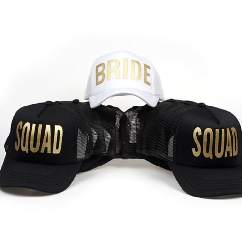 Keuyeo Braut Mesh Hut Bachelorette Party Dekorationen Braut Baseball Kappe Gold Buchstaben Gedruckt Squad Braut Zu Sein Dekoration Party von Keuyeo