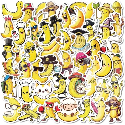 Keuyeo Gelbe Bananen-Aufkleber, 50 Stück, Lustige Bananen-Serie, wasserdichte Vinyl-Cartoon-Aufkleber Für DIY Helm, Gitarre, Telefon, Laptop Keuyeo Gelbe Bananen-Aufkleber, 50 Stück, Lustige Bananen-Serie, wasserdichte Vinyl-Cartoon-Aufkleber Für DIY Helm, Gitarre, Telefon, Laptop von Keuyeo