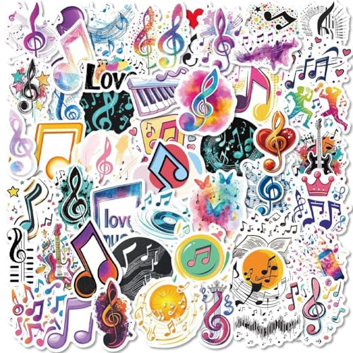 Keuyeo Musiknoten-Aufkleber, 50 Stück, Lustige Notizen-Serie, wasserdichte Vinyl-Cartoon-Aufkleber Für DIY Helm, Gitarre, Telefon, Laptop von Keuyeo