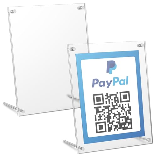 Kevenal QR-Code-Schilder, 15,2 x 20,3 cm, klares QR-Code-Menü mit Metallständer, Bargeld-App-Acrylhalter, 2 Packungen von Kevenal