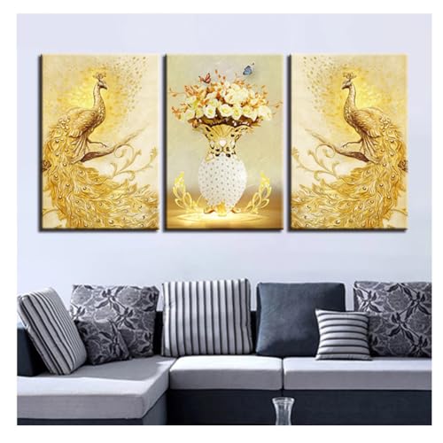 5D Diamant Painting Set, 3 Stück Diamond Painting Bilder,DIY Diamant Malerei Kinder Erwachsene Full Drill Diamond Painting nach Zahlen Diamond Art Kits für Home Wall Décor Goldener Pfau Round 90x40cm 5D Diamant Painting Set, 3 Stück Diamond Painting Bilder,DIY Diamant Malerei Kinder Erwachsene Full Drill Diamond Painting nach Zahlen Diamond Art Kits für Home Wall Décor Goldener Pfau Round 90x40cm von Kewwier