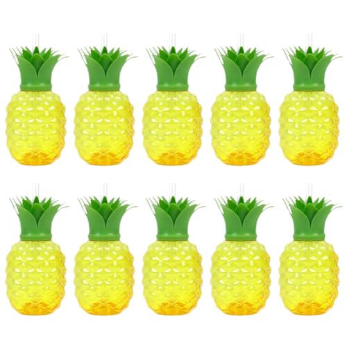Kexpery 10 Stück Kunststoff-Erdbeer-Ananas-Trinkbecher, Obstform, Partybecher, Saftbecher, Hawaii-Party-Dekoration, Luau, Sommer, Strand, Pool, Party-Dekoration (10 Stück Ananasbecher) von Kexpery