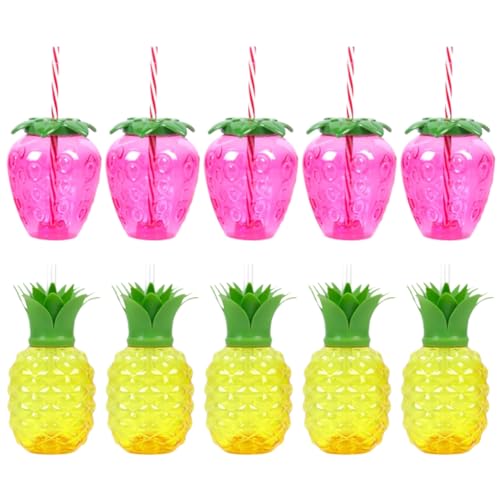 Kexpery 10 Stück Plastik-Erdbeer-Ananas-Trinkbecher mit Strohhalm, Partybecher, Fruchtform, Saftbecher, Hawaii-Party-Dekoration, Luau, Sommer, Strand, Pool, Party-Dekoration (10 Stück Mix- Kexpery 10 Stück Plastik-Erdbeer-Ananas-Trinkbecher mit Strohhalm, Partybecher, Fruchtform, Saftbecher, Hawaii-Party-Dekoration, Luau, Sommer, Strand, Pool, Party-Dekoration (10 Stück Mix- von Kexpery