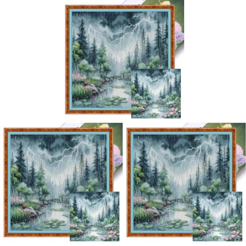 Kexpery Kreuzstich-Set, Lotusteich, 46 x 46 cm, DIY, ägyptische Baumwolle, 14 CT für Dekoration Kexpery Kreuzstich-Set, Lotusteich, 46 x 46 cm, DIY, ägyptische Baumwolle, 14 CT für Dekoration von Kexpery