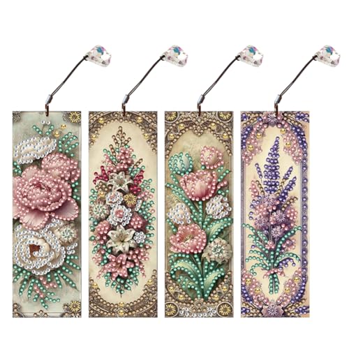 Lesezeichen zum Selbermachen, Tiere, Diamanten, mit Kristallanhängern, 4 Stück, für Anfänger, Zuhause, Büro, Geschenk Lesezeichen zum Selbermachen, Tiere, Diamanten, mit Kristallanhängern, 4 Stück, für Anfänger, Zuhause, Büro, Geschenk von Kexpery