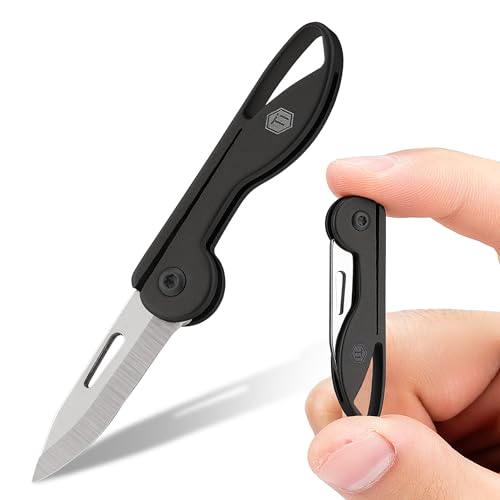 KeyUnity KK05 Titanm Taschenmesser Klein Mini-Edc Messer Rasiermesserscharfe Kleines Klappmesser, Leichtes EDC Schlüsselanhänger Messer für Camping, Wandern und Outdoor (KK05BK) von KeyUnity