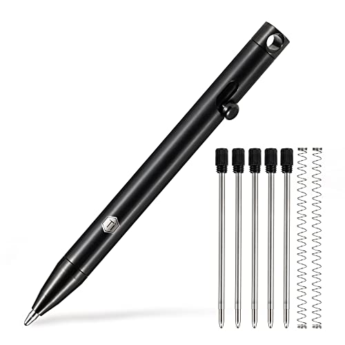 KeyUnity KP00 EDC Kugelschreiber Bolt Action Titan, Hochwertig Stift mit Minen, Taschenkugelschreiber für Schlüsselbund, Kugelschreiber für Signatur, Schwarze Tinte(PVD-Schwarz) von KeyUnity