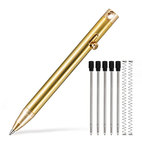 KeyUnity KP00 EDC Kugelschreiber Bolt Action Titan, Hochwertig Stift mit Minen, Taschenkugelschreiber für Schlüsselbund, Kugelschreiber für Signatur, Schwarze Tinte (Messing) von KeyUnity