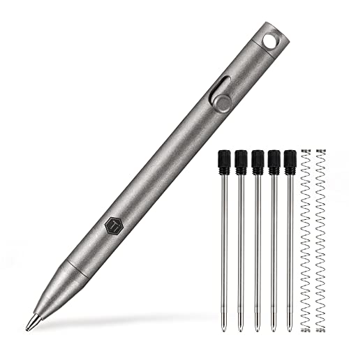KeyUnity KP00 EDC Kugelschreiber Titan, Hochwertig Stift mit Minen, Taschenkugelschreiber für Schlüsselbund, Kugelschreiber für Signatur, Schwarze Tinte (Stonewashed) von KeyUnity