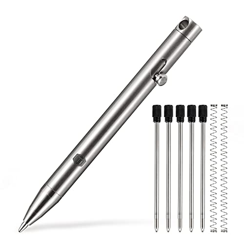 KeyUnity KP00 EDC Kugelschreiber Titan, Hochwertig Stift mit Minen, Taschenkugelschreiber für Schlüsselbund, Pen für Signatur, Schwarze Tinte (Silber) von KeyUnity