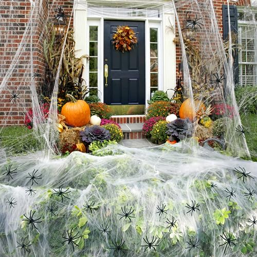 Halloween Deko - 200g Dehnbare Spinnenweben Mit 40 Stück Realistische Kunststoff Spinnen, Outdoor Spinnennetz für Party, Garten, Spukhaus, Hof Dekoration von Keyoung ㅤ