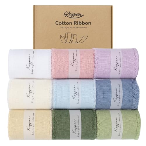 Keypan 1-1/2' x 18 yd Baumwollband für Geschenkverpackungen Hochzeit Einladungen Brautsträuße, gemischte Farbe Stoff Bänder Set 2 Yards x 9 Rollen von Keypan