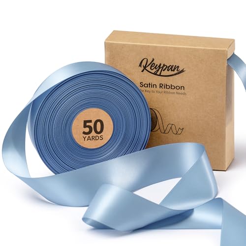 Keypan Blau Satinband 3,8 cm x 45,7 m Double-Faced schleifenband für Geschenkverpackung, Blumensträuße, Schleifenherstellung, Geburtstags und Hochzeitsdekorationen, Baby Shower Dekoration von Keypan