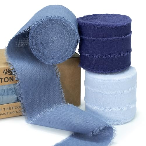 Keypan Blaues Band Seidenband 3.8 CM×13.7 M Handgemachtes Baumwollband mit Fransen für Schleifenband Hochzeit, Geschenkband, Tischdeko, Hochzeit Deko, Dekoband von Keypan