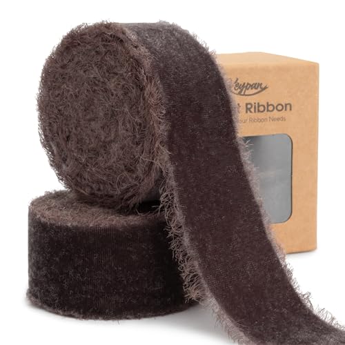 Keypan Braun samtband 3,8 cm breit ausgefranste Vintage Bänder für Weihnachtsbaum Home Decor Kranz Handwerk Ornamente Geschenkverpackung,5,5 m von Keypan