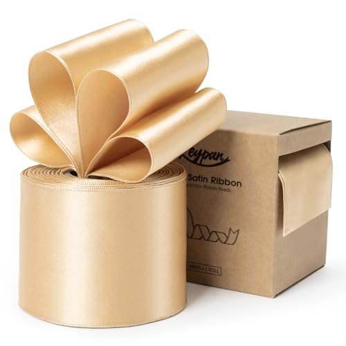 Keypan Champagner Gold Satinband Double-Faced verdrahtet Bänder für Geschenkverpackungen Blumenstrauß Bögen Hochzeit Einladung Weihnachten Dekoration Handwerk 2-1/2 Zoll 10 Yards von Keypan