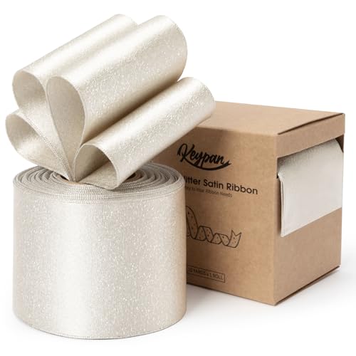 Keypan Champagner Geschenkband Breit 63mm Verdrahtet Glitzerndes Verdrahtet Satinband Schleifenband für Heimwerkerkunst Handwerk, Schleifen Blumenstrauß & Dekoration Kranz Baumschmuck, 9.14m von Keypan