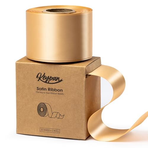 Keypan Champagner Satinband 6,3 cm x 22,9 m Double-Faced Geschenkband Breit für Geschenkverpackung, Blumensträuße, Schleifenherstellung, Geburtstags und Hochzeitsdekorationen, Baby Shower Dekoration von Keypan