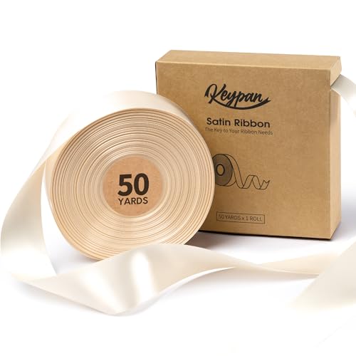 Keypan Elfenbein Satinband 3,8 cm x 45,7 m Double-Faced Creme schleifenband für Baby Shower Dekoration, Geschenkverpackung, Blumensträuße, Schleifenherstellung, Geburtstags und Hochzeitsdekorationen von Keypan