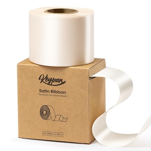 Keypan Elfenbein Satinband 6,3 cm x 22,9 m Double-Faced Geschenkband Breit für Baby Shower Dekoration Geschenkverpackung, Blumensträuße, Schleifenherstellung, Geburtstags und Hochzeitsdekorationen von Keypan