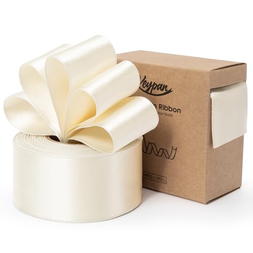 Keypan Elfenbein Satinband Double-Faced verdrahtet Bänder für Geschenkverpackungen Blumenstrauß Bögen Hochzeit Einladung Weihnachten Dekoration Handwerk 1-1/2 Zoll 10 Yards von Keypan