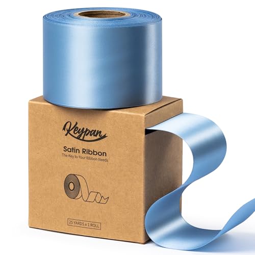 Keypan Französisch Blau Satinband 6,3 cm x 22,9 m Double-Faced Geschenkband Breit für Weihnachten Geschenkverpackung, Blumensträuße, Schleifenherstellung, Geburtstags und Hochzeitsdekorationen von Keypan