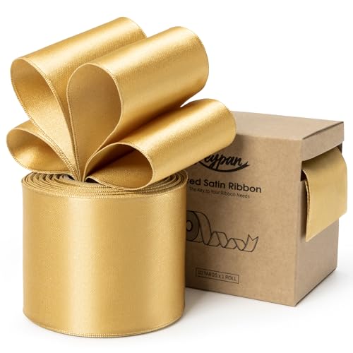 Keypan Gold Satinband Double-Faced verdrahtet Bänder für Geschenkverpackungen Blumenstrauß Bögen Hochzeit Einladung Weihnachten Dekoration Handwerk 2-1/2 Zoll 10 Yards von Keypan