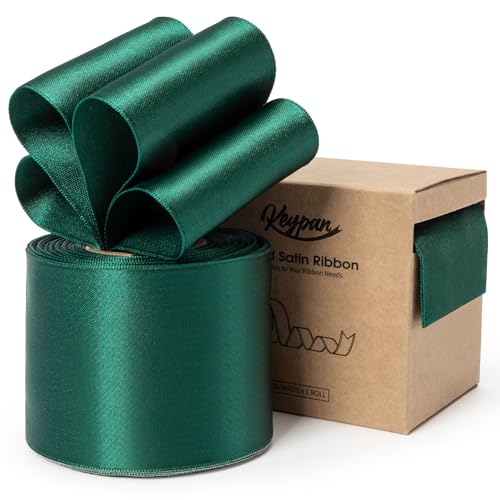 Keypan Grün Satinband Double-Faced verdrahtet Bänder für Geschenkverpackungen Blumenstrauß Bögen Hochzeit Einladung Weihnachten Dekoration Handwerk 2-1/2 Zoll 10 Yards von Keypan