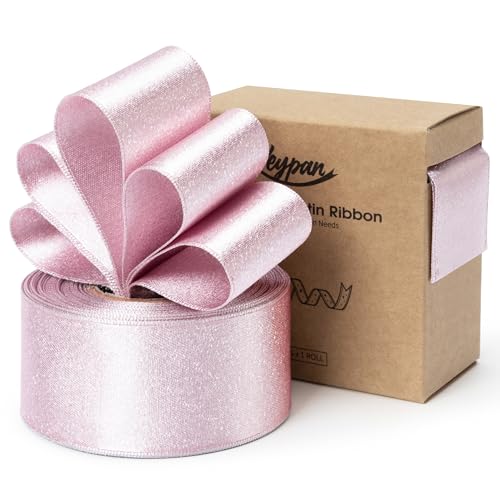 Keypan Hellrosa Satinband 38mm Verdrahtet Glitzerndes Geschenkband Schleifenband für Kränze, Weihnachtsbaumdekoration, Geschenkpapiere, Wohnkultur, 9.14m von Keypan