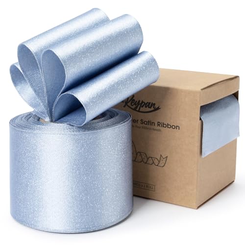 Keypan Hellstaubblau Geschenkband Breit 63mm X 9.14m Verdrahtet Glitzerndes Verdrahtet Satinband Schleifenband für Kränze, Baumschmuck, Geschenkpapiere, Wohnkultur von Keypan
