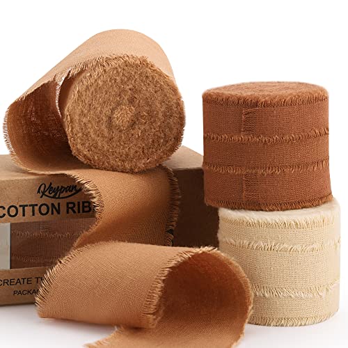 Keypan Herbstband Braun Seidenband 3.8 CM×13.7 M für Geschenkverpackungen, handgefertigte Fransenbänder zum Basteln, Brautsträuße, Hochzeitseinladungen, Dekorationen, Baumwolle von Keypan