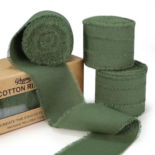 Keypan Hunter Green Ribbon 1-1/2 x 15 Yards handgemachte Baumwolle ausgefranst Fransen Stoff Bänder für Kunsthandwerk Blumensträuße Hochzeit Weihnachtsbaum Home DIY Dekor von Keypan