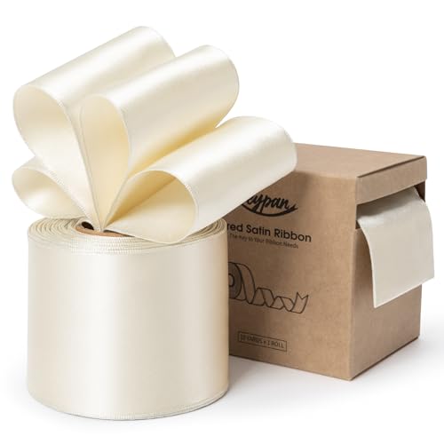 Keypan Ivory Satin Ribbon Double-Faced Wired Ribbons for Gift Wrapping Flower Bouquet Bows Wedding Invitation Christmas Decor Crafts 2-1/2 Inch 10 Yards von Keypan