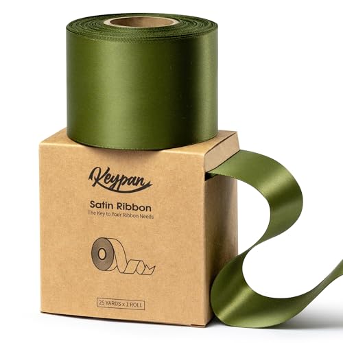 Keypan Moos grün 6,3 cm x 22,9 m Double-Faced Geschenkband Breit für Weihnachten Geschenkverpackung, Blumensträuße, Schleifenherstellung, DIY Handwerk, Geburtstags und Hochzeitsdekorationen von Keypan